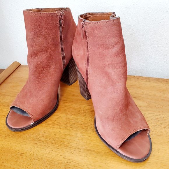 Lucky Brand Lamija Bootie Russet Suede Chunky Open Toe Shoe Casual Spring SZ 10 - Picture 4 of 12